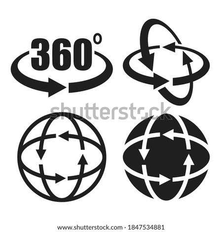 360 degree virtual tour vector icons set isolated on white background