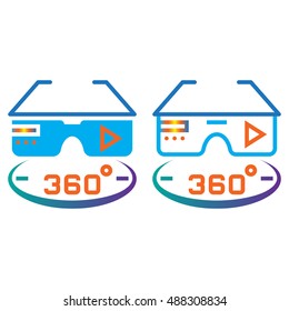 360 degree vr glasses line icon, outline and solid vector sign, linear and full pictogram isolated on white, colorful logo illustration