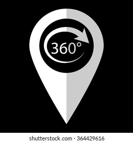 360 degree - white vector icon;  map pointer