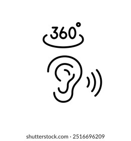 360 degree wireless sound connection. Ear and wifi. Global audio access. Pixel perfect vector icon