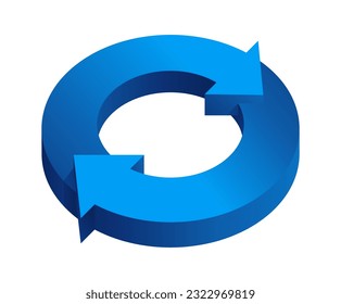 360 degrees 3D icon with circular rotating arrows - panorama, virtual tour, street view or VR technology emblem