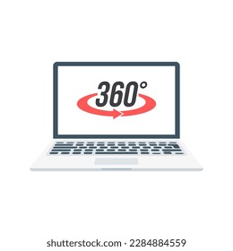 360 Degrees Angle, Laptop Isolated Vector Illustration