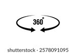 360 degrees arrow, rotate around set icon. Circle signs vertical, horizontal and diagonal view with arrows rotation to 360 degrees. Virtual reality. Rotate cycle, circular moving symbol. 