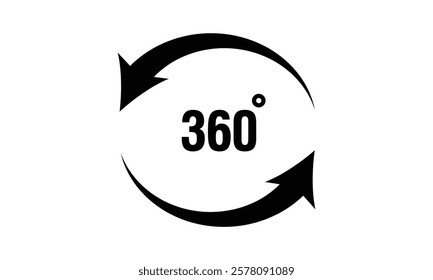 360 degrees arrow, rotate around set icon. Circle signs vertical, horizontal and diagonal view with arrows rotation to 360 degrees. Virtual reality. Rotate cycle, circular moving symbol. 