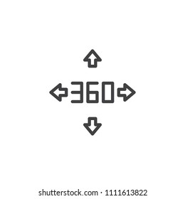 360 degrees arrows outline icon. linear style sign for mobile concept and web design. Four direction move arrows simple line vector icon. Symbol, logo illustration. Pixel perfect vector graphics