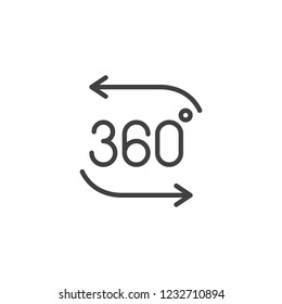 360 degrees arrows outline icon. linear style sign for mobile concept and web design. Rotation 360 simple line vector icon. Symbol, logo illustration. Pixel perfect vector graphics