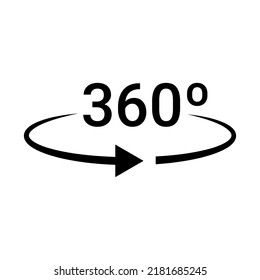 360 degrees black vector icon on white background