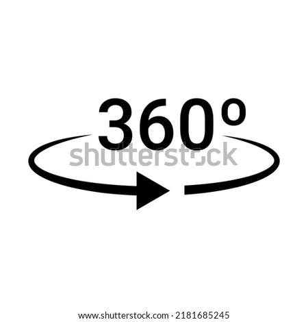 360 degrees black vector icon on white background