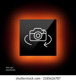 360 Degrees Camera Line Icon. Circular Arrow, Photo, Video, Creative Occupation, Photographer, Image. Art Concept. Glassmorphism Style. Vector Line Icon For Business And Advertising.