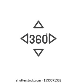 360 degrees controller buttons line icon. Panoramic view linear style sign for mobile concept and web design. 360 rotation sign outline vector icon. VR technology symbol, logo illustration