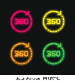 360 Degrees four color glowing neon vector icon