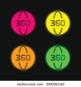 360 Grados cuatro colores brillante icono vector neón