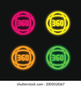 360 Grados cuatro colores brillante icono vector neón