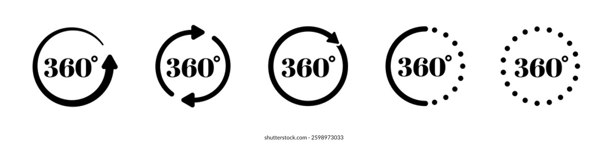 360 degrees full circle turning vector icons. 
Symbols for rotation