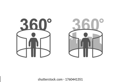 360 degrees icon - 3D panorama, virtual tour, street view or VR technology emblem - isolated monochrome logo