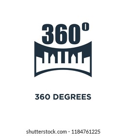 360 degrees icon. Black filled vector illustration. 360 degrees symbol on white background. Can be used in web and mobile.