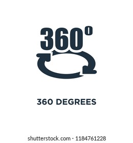 360 degrees icon. Black filled vector illustration. 360 degrees symbol on white background. Can be used in web and mobile.