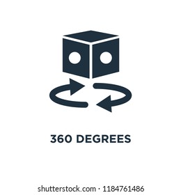 360 degrees icon. Black filled vector illustration. 360 degrees symbol on white background. Can be used in web and mobile.