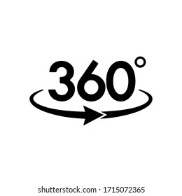 360 degrees icon in black simple design on an isolated white background. EPS 10 vector