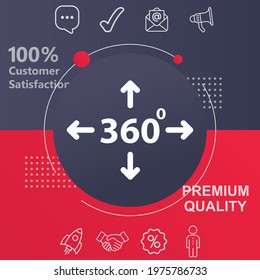 360 Degrees icon. Customize your design with a colorful background template