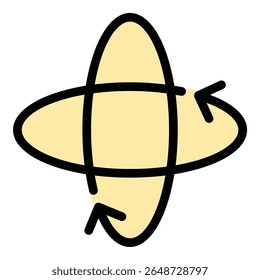 Ilustração em estilo de linha plana com ícone de 360 graus que representa rotação completa ou visualização imersiva, adequada para passeios virtuais, visualização em 3D e projetos de mídia interativa
