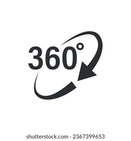 360 degrees icon in flat style. Rotate symbol vector illustration on isolated background. Angle view sign business concept.