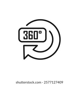 360 degrees icon in flat style. Rotate symbol vector illustration on isolated background. Angle view sign business concept.
