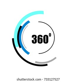 360 degrees icon isolated on white background. Abstract logotype design concept with colorful lines