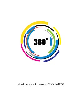 360 degrees icon isolated on white background. Abstract logotype design concept with colorful lines