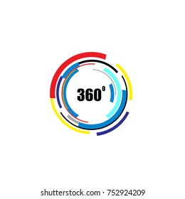 360 degrees icon isolated on white background. Abstract logotype design concept with colorful lines