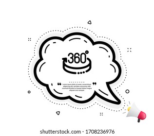 Icono de 360 grados. Burbuja del discurso de cita. Signo de simulación VR. Símbolo panorámico. Marcas de cotización. Icono clásico de 360 grados. Vector