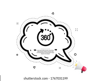 icono de 360 grados. Burbuja del discurso de citas. Señal de vista panorámica. Símbolo de simulación de tecnología VR. Marcas de citado. Icono clásico de 360 grados. Vector