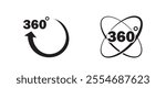 360 degrees icon set. Rotation and angle of views. Simulation, panorama and rotation. Template and layout. Graphic element for website. Flat vector collection isolated on white background
