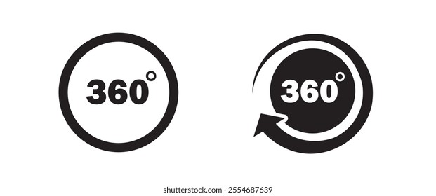 360 degrees icon set. Rotation and angle of views. Simulation, panorama and rotation. Entertainment, fun and leisure. Poster or banner. Flat vector collection isolated on white background