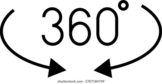 Ícone De 360 Graus. Conjunto de ícones vetoriais de 360 graus. Girar símbolo