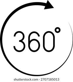 Ícone De 360 Graus. Conjunto de ícones vetoriais de 360 graus. Girar símbolo