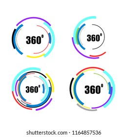 360 degrees icons set isolated on white background. 360 degrees logotype design concept with colorful lines for web site and label. Vector illustration, eps 10