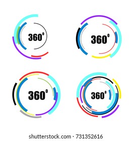 360 degrees icons set isolated on white background. Abstract logotype design concept with colorful lines