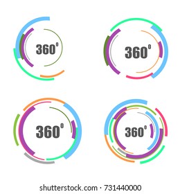 360 degrees icons set isolated on white background. Abstract logotype design concept with colorful lines