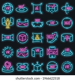 360 degrees icons set. Outline set of 360 degrees vector icons neon color on white