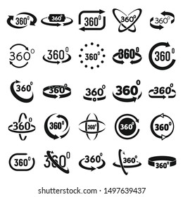 360 degrees icons set. Simple set of 360 degrees vector icons for web design on white background