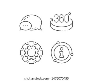 360 degrees line icon. Chat bubble, info sign elements. VR simulation sign. Panoramic view symbol. Linear 360 degrees outline icon. Information bubble. Vector