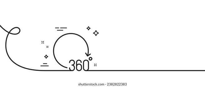 360 Grad Zeilensymbol. Kontinuierlich eine Linie mit curl. VR-Simulationszeichen. Panoramasichtssymbol. 360° Einskantband. Loop-Kurve Muster. Vektorgrafik