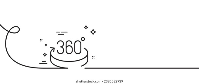 360 Grad Zeilensymbol. Kontinuierlich eine Linie mit curl. VR-Simulationszeichen. Panoramasichtssymbol. 360° Einskantband. Loop-Kurve Muster. Vektorgrafik