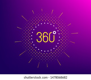 360 degrees line icon. Halftone pattern. Panoramic view sign. VR technology simulation symbol. Gradient background. 360 degrees line icon. Yellow halftone pattern. Vector
