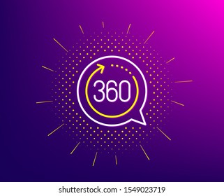 360 degrees line icon. Halftone pattern. VR simulation sign. Panoramic view symbol. Gradient background. 360 degrees line icon. Yellow halftone pattern. Vector