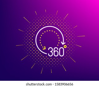 360 degrees line icon. Halftone pattern. Panoramic view sign. VR technology simulation symbol. Gradient background. 360 degrees line icon. Yellow halftone pattern. Vector