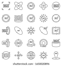 360 Degrees outline icons set. Vector 360 degree rotation concept symbols in thin line style