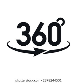 Pictograma panorámico de 360 grados. Ver icono de ángulo completo.