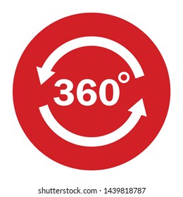 360 degrees rotate arrow icon vector isolated on flat red round button illustration